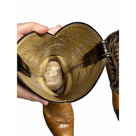 Dan Post Men's Size 7.5 Two Tone Black Brown Leather Western Cowboy Boots - Picture 8 of 14